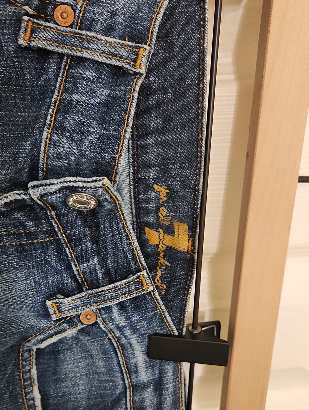 7 For All Mankind Women's Dark Blue Jeans with Yellow Embroidery